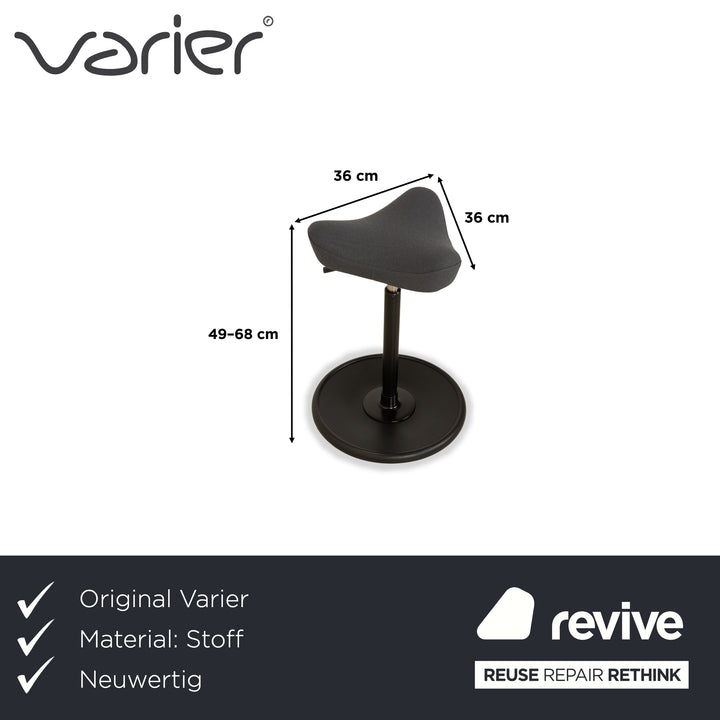 Varier Move Compact Sitz-Steh Hocker Stuhl Stoff Dunkelgrau Basis Schwarz Holz Esche by Per Øie Bürostuhl