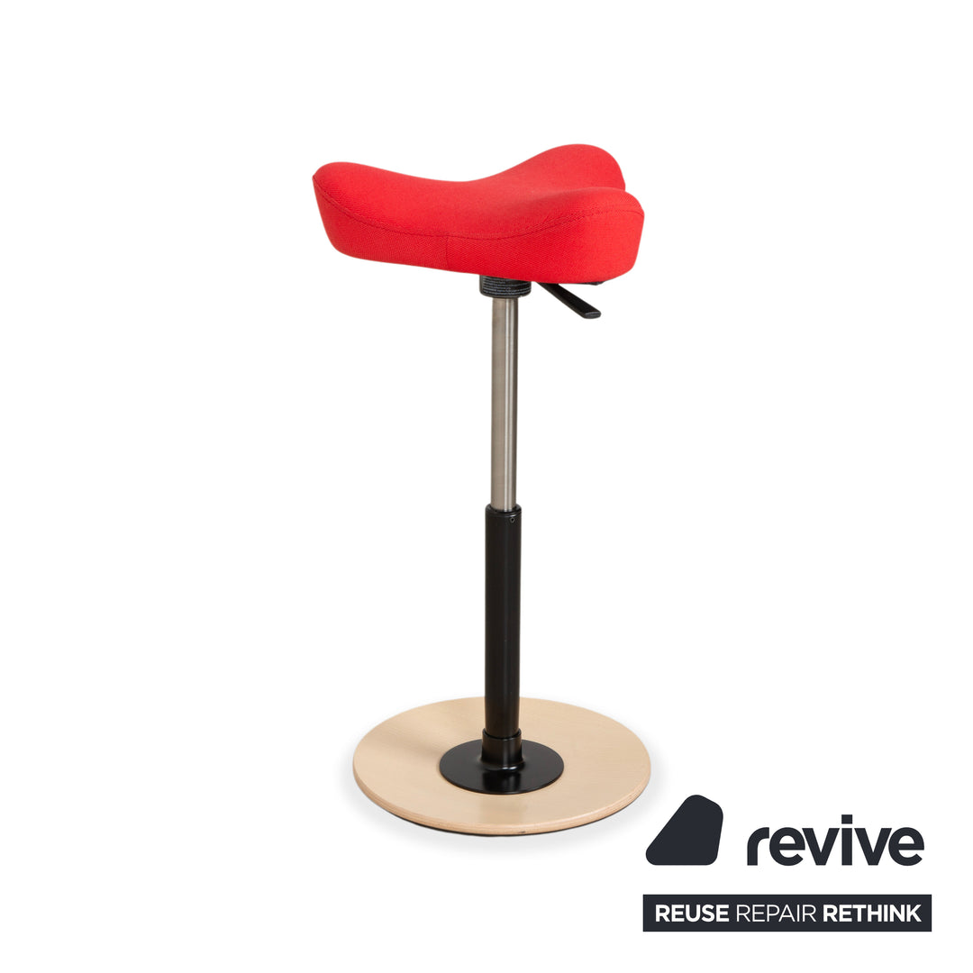 Varier Move Compact Sit-Stand Stool Chair Fabric Red Base Wood Ash Natural by Per Øie Office Chair