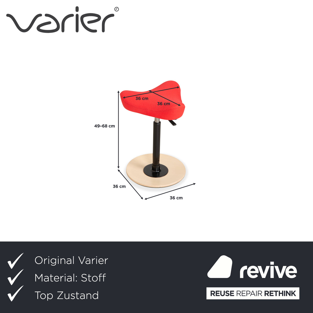 Varier Move Compact Sit-Stand Stool Chair Fabric Red Base Wood Ash Natural by Per Øie Office Chair