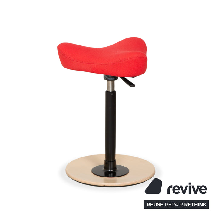 Varier Move Compact Sit-Stand Stool Chair Fabric Red Base Wood Ash Natural by Per Øie Office Chair