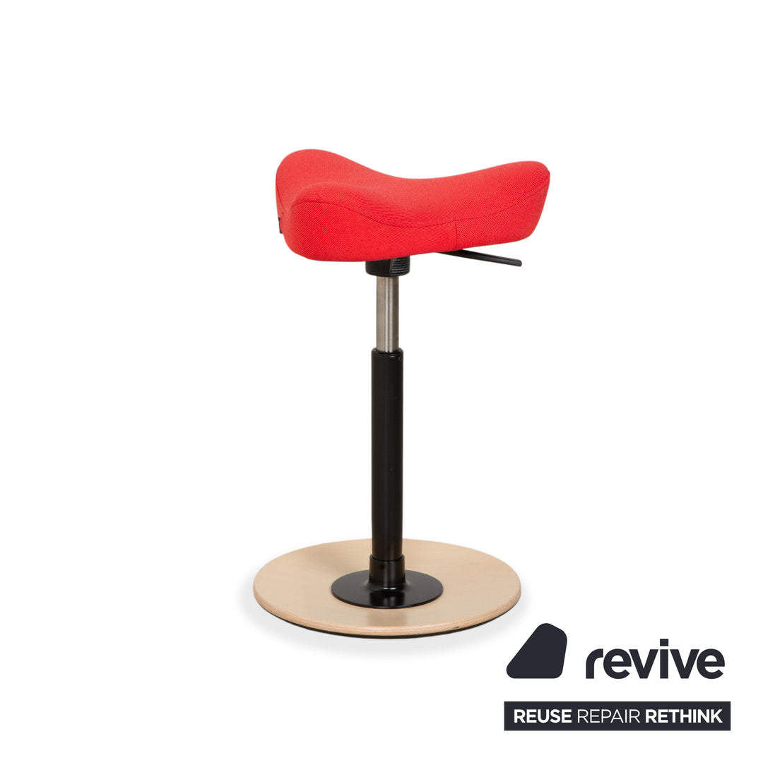 Varier Move Compact Sit-Stand Stool Chair Fabric Red Base Wood Ash Natural by Per Øie Office Chair