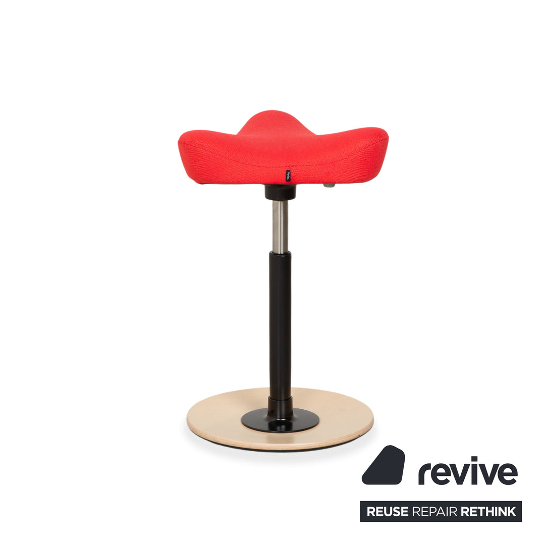 Varier Move Compact Sit-Stand Stool Chair Fabric Red Base Wood Ash Natural by Per Øie Office Chair