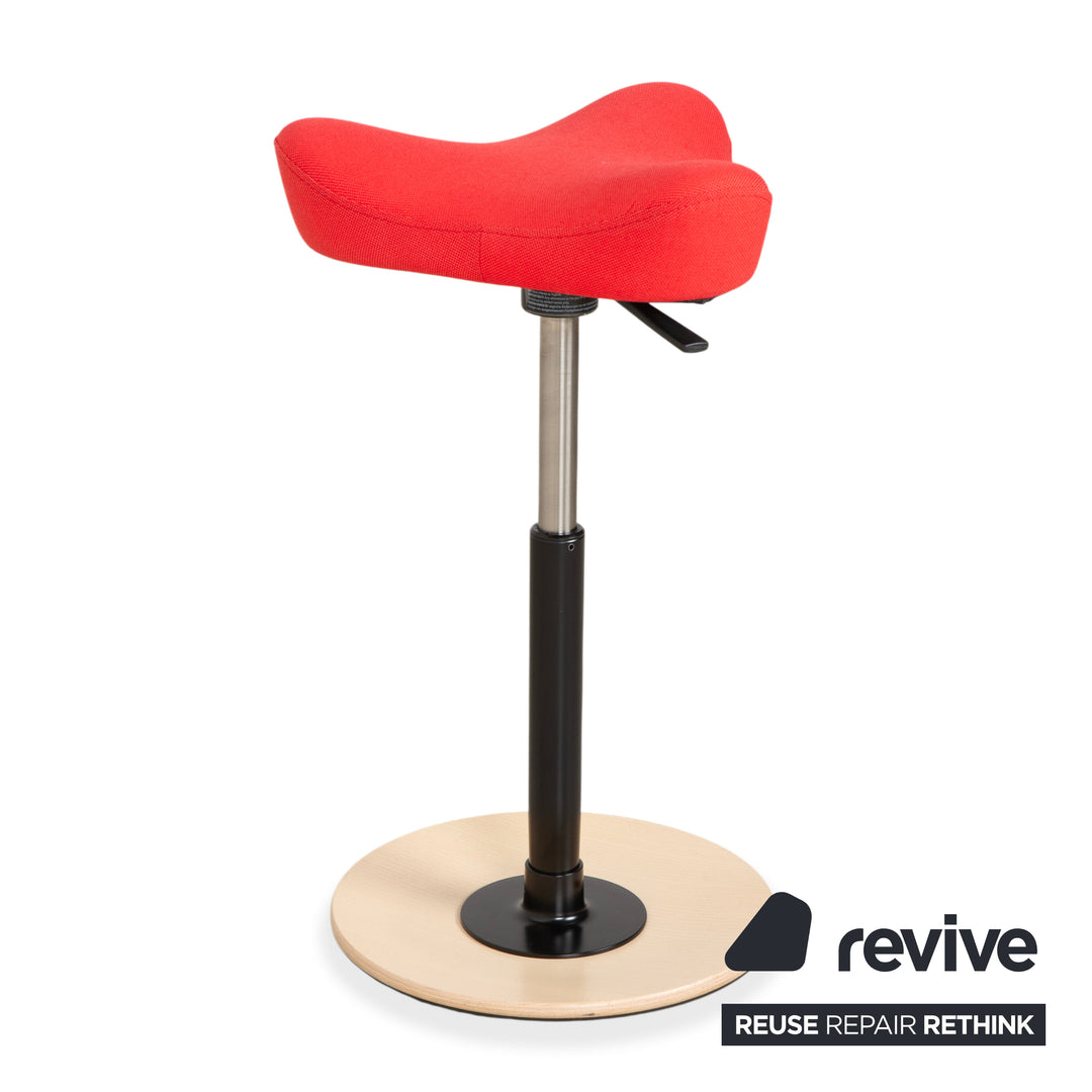 Varier Move Compact Sit-Stand Stool Chair Fabric Red Base Wood Ash Natural by Per Øie Office Chair