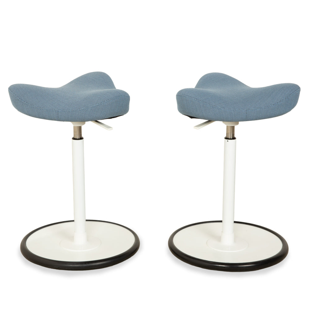 Varier Move Sitz-Steh 2x Hocker Stuhl Stoff Blau Basis Weiß Holz Esche