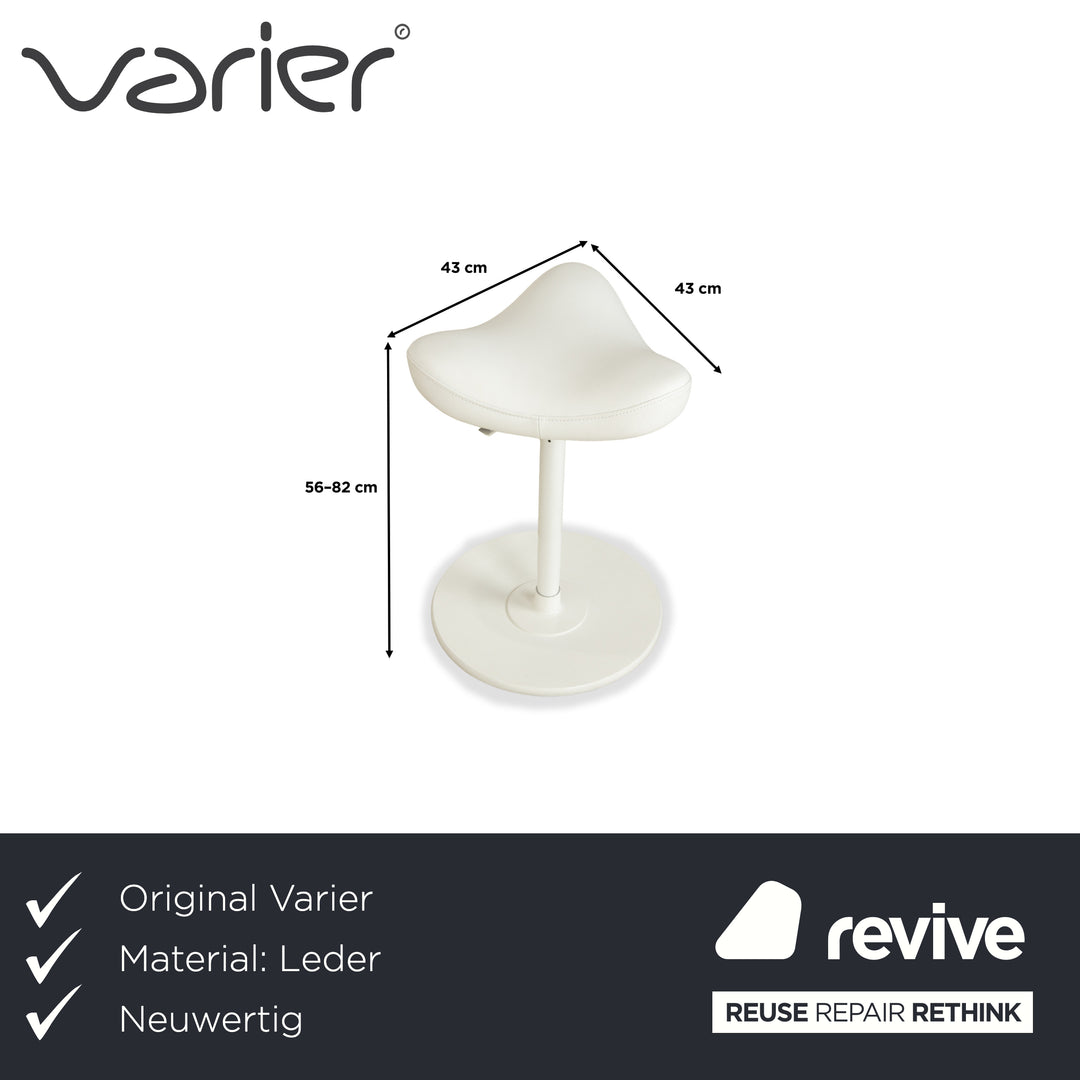 Tabouret assis-debout Varier Move, modèle LEA700, piètement blanc, en cuir et bois de frêne, par Per Øie