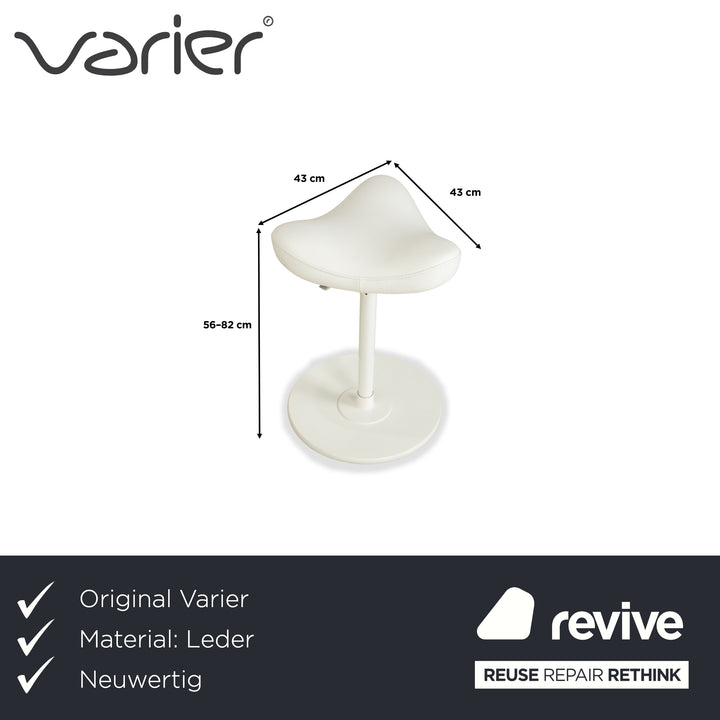 Tabouret assis-debout Varier Move, modèle LEA700, piètement blanc, en cuir et bois de frêne, par Per Øie