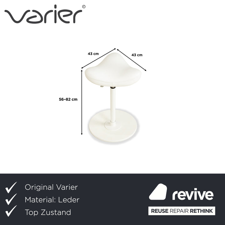 Varier Move Sitz-Steh Hocker Stuhl Leder LEA700 Weiß Basis Weiß Holz Esche Bürostuhl by Per Øie