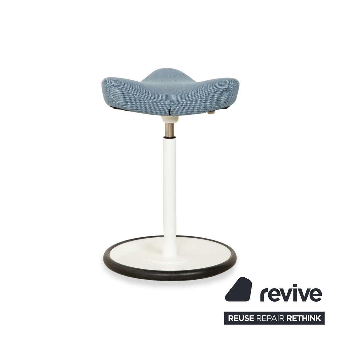 Varier Move Sitz-Steh Hocker Stuhl Stoff Blau Basis Weiß Holz Esche