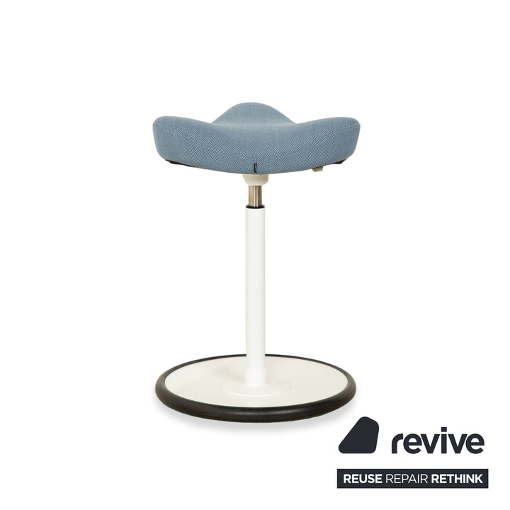 Varier Move Sitz-Steh Hocker Stuhl Stoff Blau Basis Weiß Holz Esche