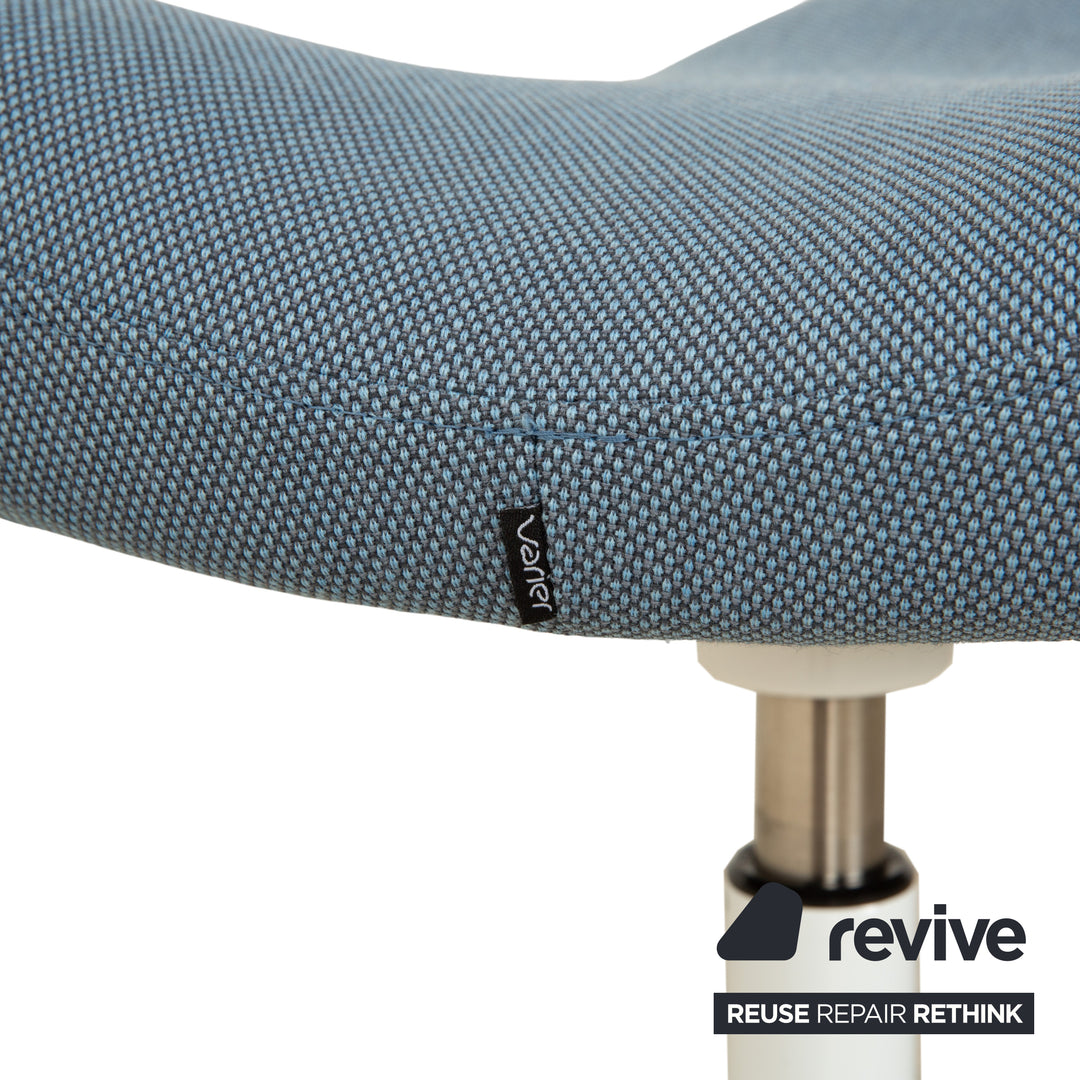 Varier Move Sitz-Steh Hocker Stuhl Stoff Blau Basis Weiß Holz Esche