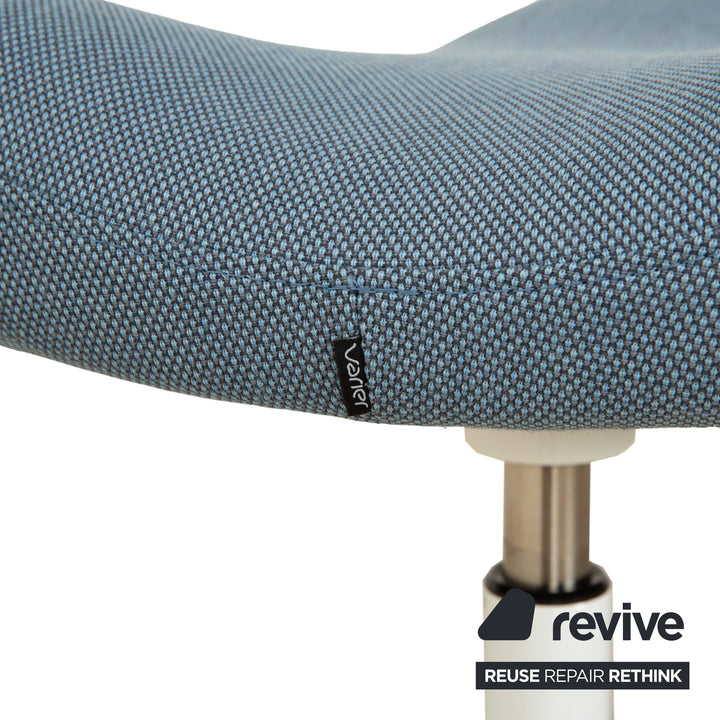 Varier Move Sitz-Steh Hocker Stuhl Stoff Blau Basis Weiß Holz Esche