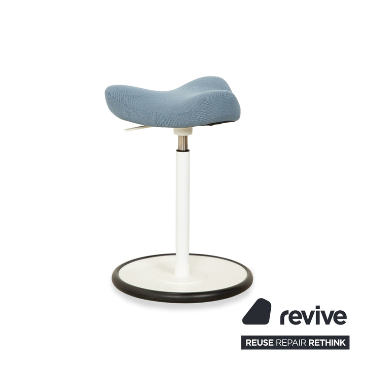 Varier Move Sitz-Steh Hocker Stuhl Stoff Blau Basis Weiß Holz Esche