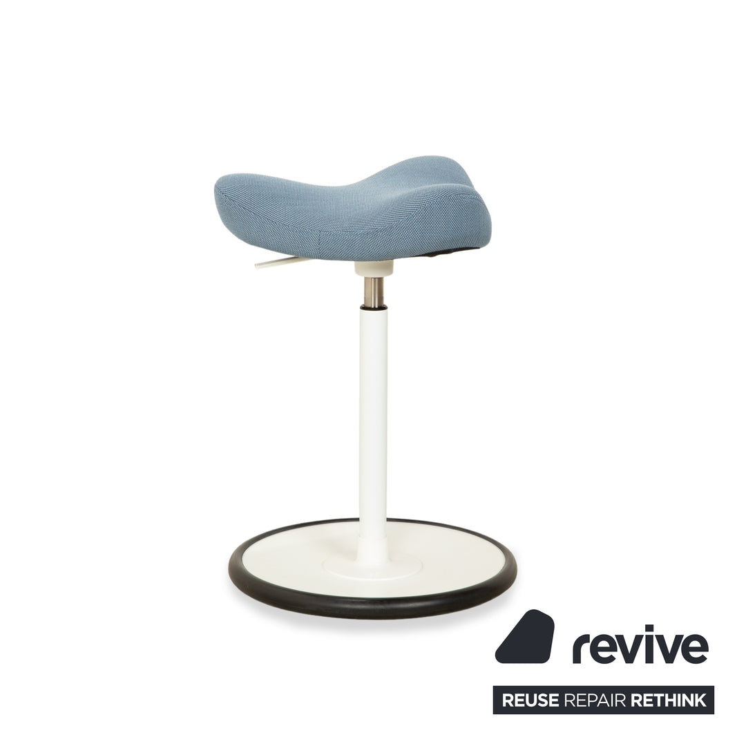 Varier Move Sitz-Steh Hocker Stuhl Stoff Blau Basis Weiß Holz Esche