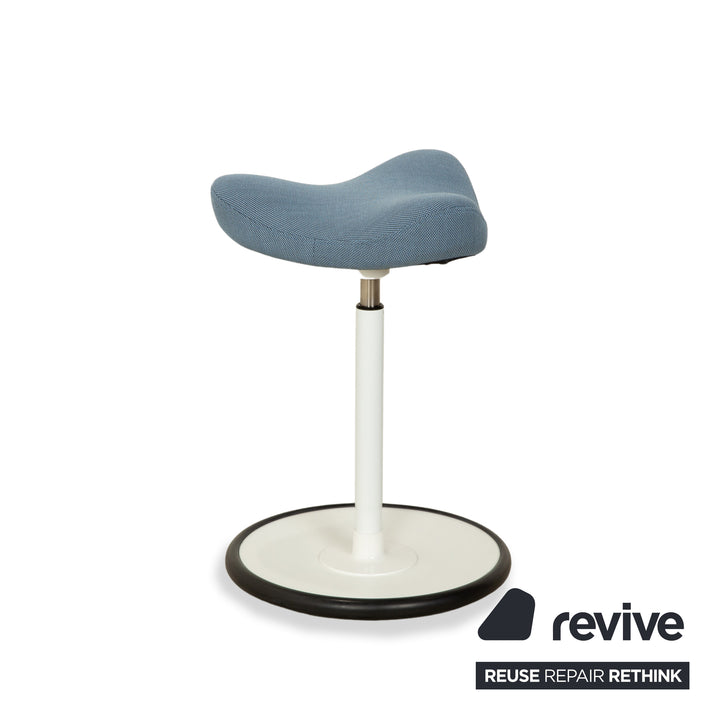 Varier Move Sitz-Steh Hocker Stuhl Stoff Blau Basis Weiß Holz Esche