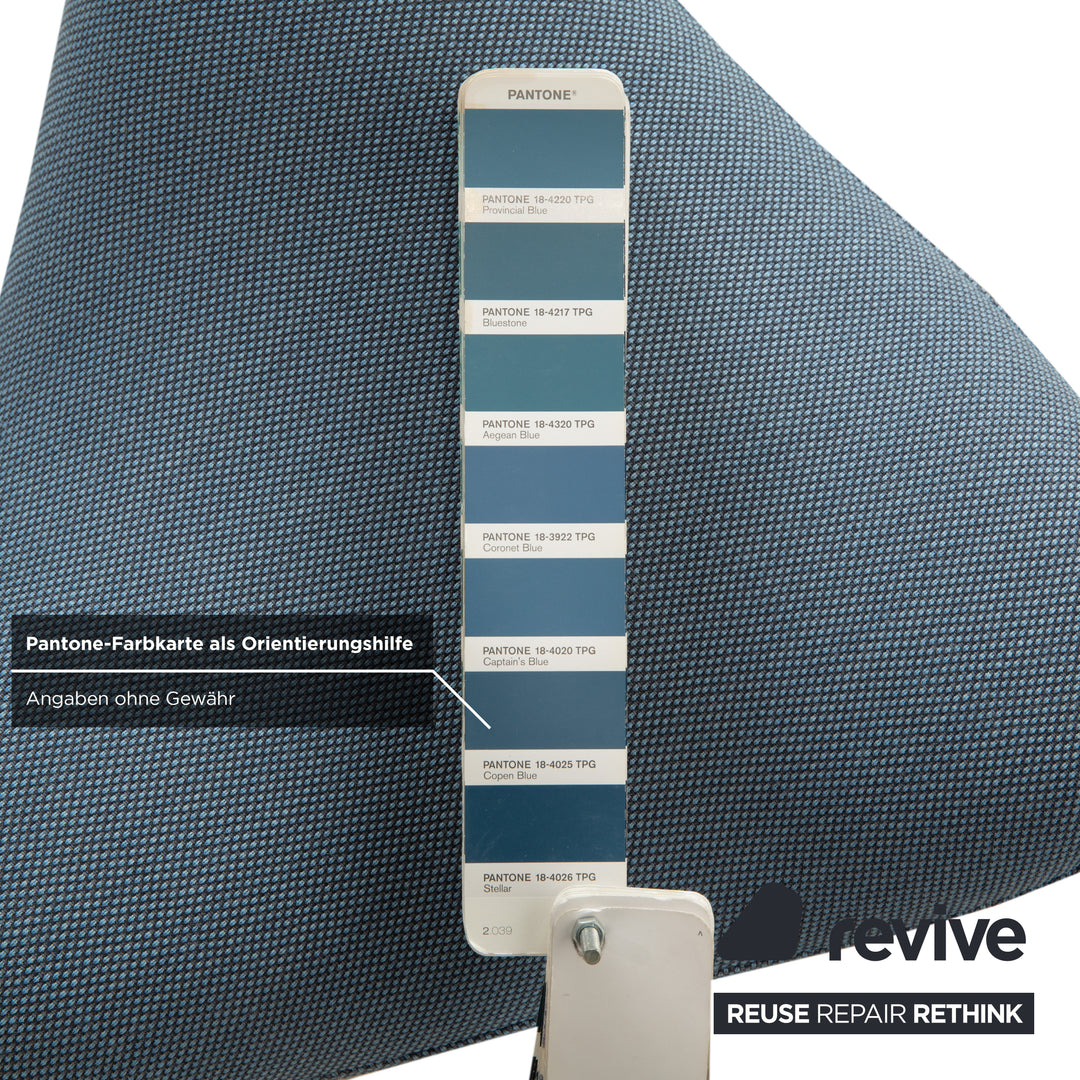 Varier Move Sitz-Steh Hocker Stuhl Stoff Blau Basis Weiß Holz Esche