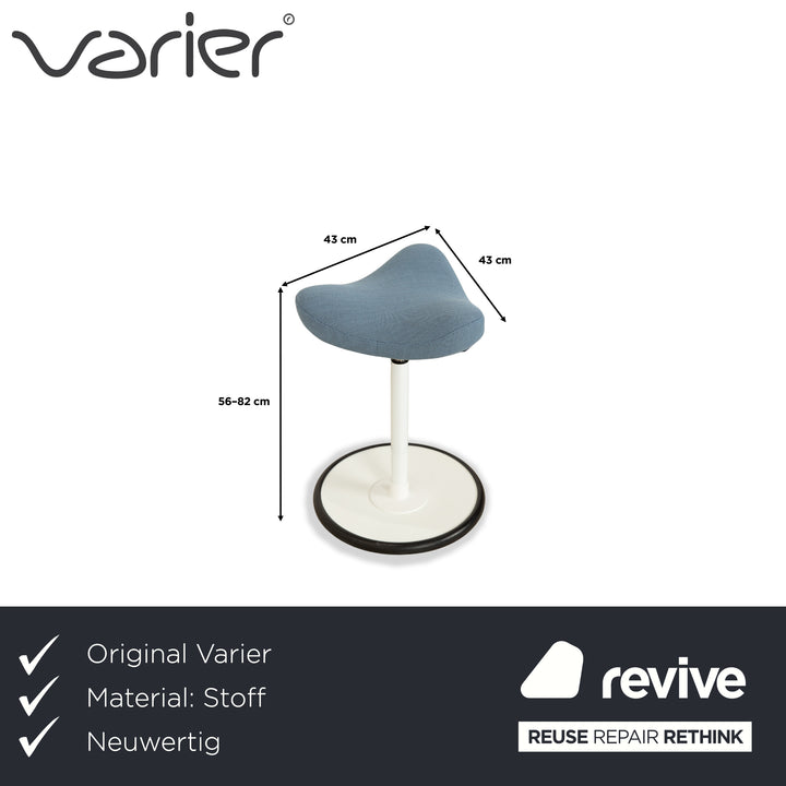 Varier Move Sitz-Steh Hocker Stuhl Stoff Blau Basis Weiß Holz Esche