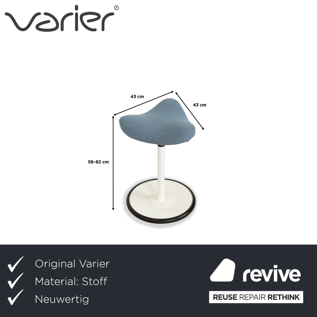 Varier Move Sitz-Steh Hocker Stuhl Stoff Blau Basis Weiß Holz Esche