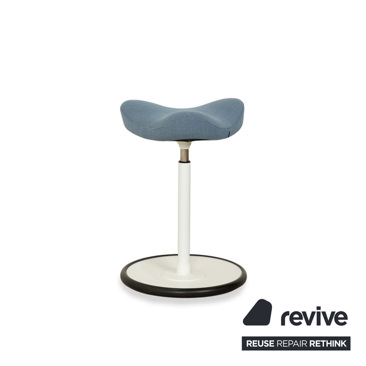 Varier Move Sitz-Steh Hocker Stuhl Stoff Blau Basis Weiß Holz Esche