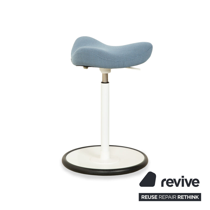Varier Move Sitz-Steh Hocker Stuhl Stoff Blau Basis Weiß Holz Esche