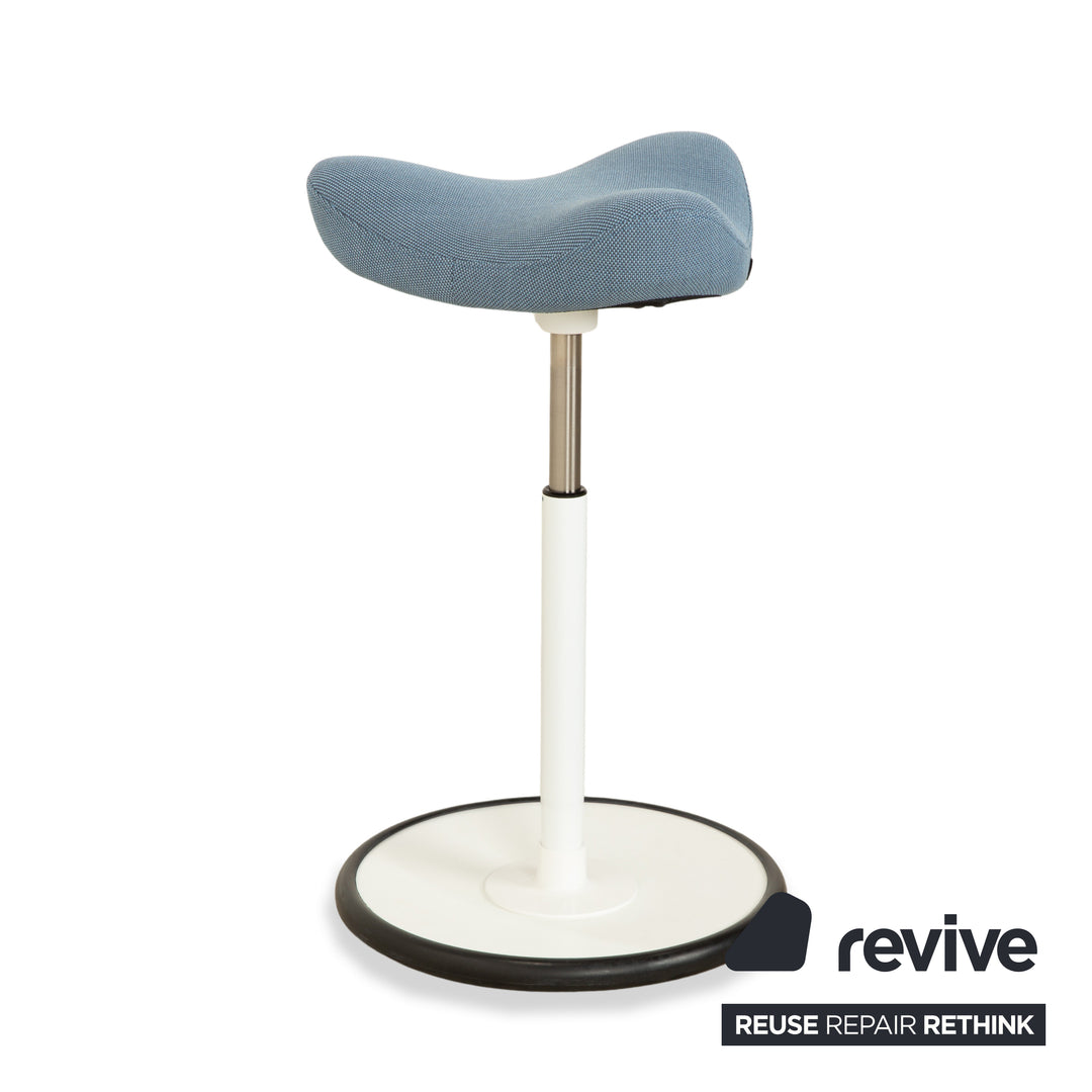 Varier Move Sitz-Steh Hocker Stuhl Stoff Blau Basis Weiß Holz Esche