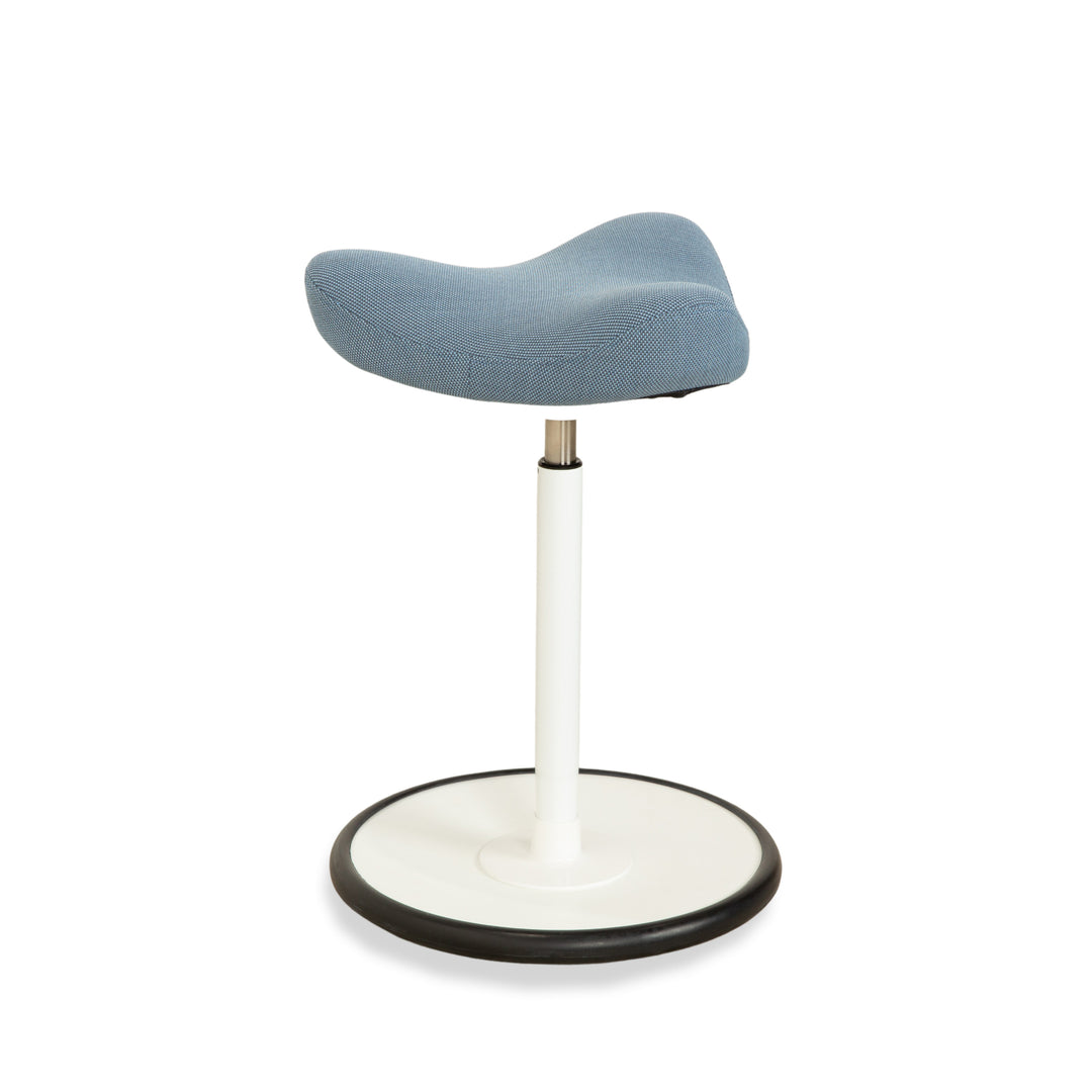 Varier Move Sitz-Steh Hocker Stuhl Stoff Blau Basis Weiß Holz Esche