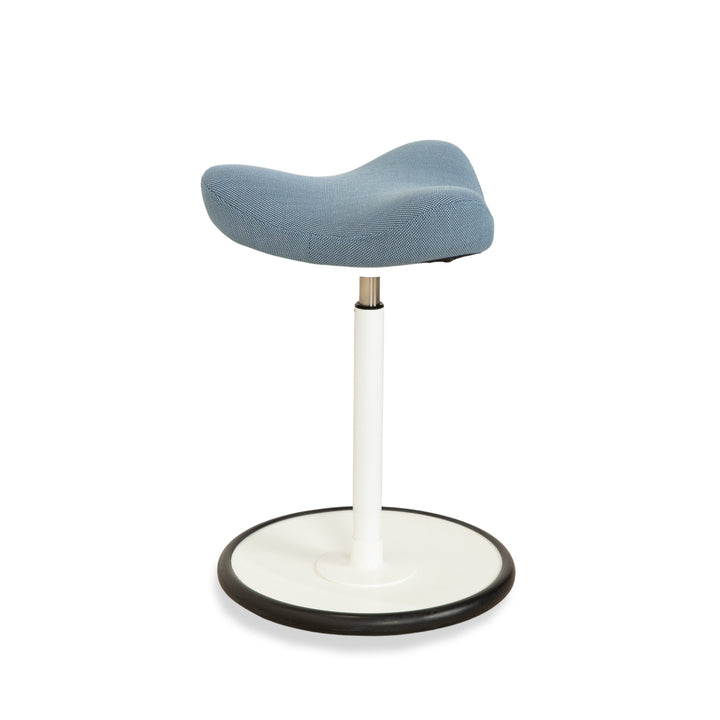 Varier Move Sitz-Steh Hocker Stuhl Stoff Blau Basis Weiß Holz Esche
