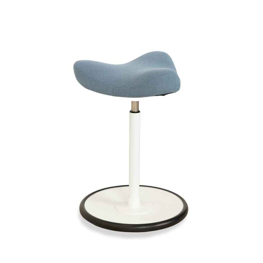 Varier Move Sitz-Steh Hocker Stuhl Stoff Blau Basis Weiß Holz Esche