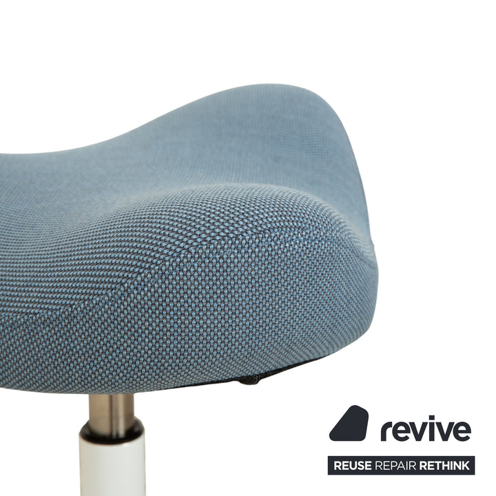 Varier Move Sitz-Steh Hocker Stuhl Stoff Blau Basis Weiß Holz Esche