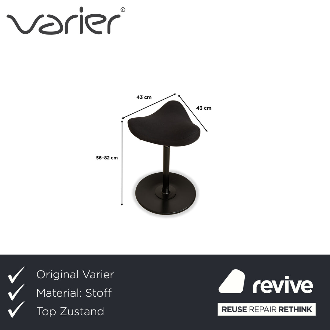 Varier Move Sitz-Steh Hocker Stuhl Stoff Dunkelgrau Reflect 194 Basis Schwarz Holz Esche Bürostuhl by Per Øie
