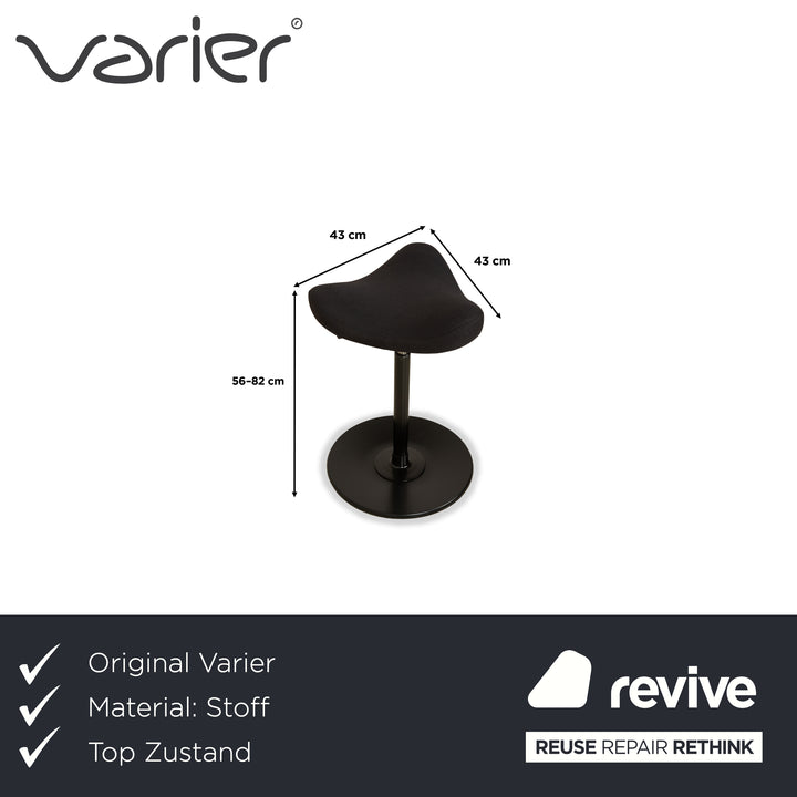 Varier Move Sitz-Steh Hocker Stuhl Stoff Dunkelgrau Reflect 194 Basis Schwarz Holz Esche Bürostuhl by Per Øie