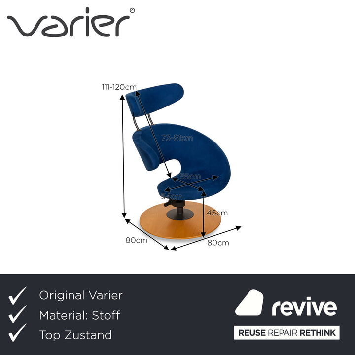 Varier Peel Stoff Sessel Blau manuelle Funktion inkl. Hocker