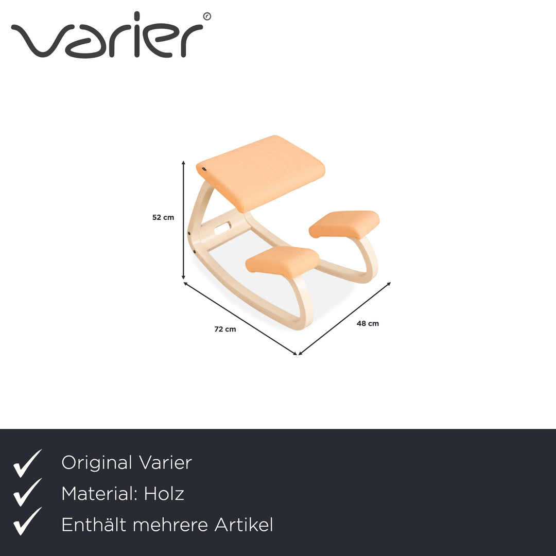 Varier Variable Holz Esche Hocker Natur Stoff Orange Apricot Schwarz