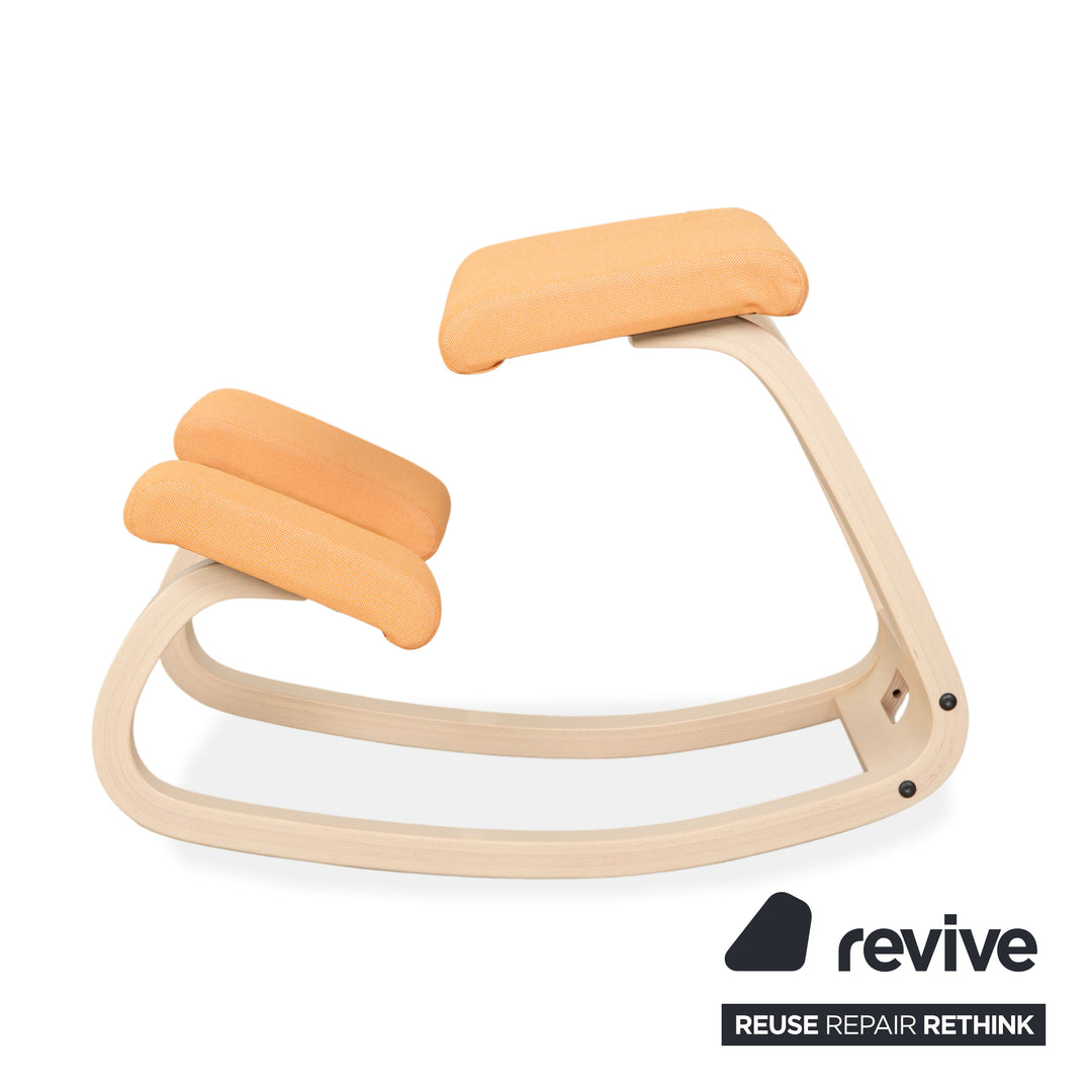 Varier Variable Holz Esche Hocker Natur Stoff Orange Apricot Schwarz