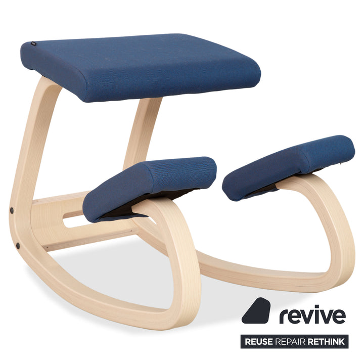 Varier Variable Genouillère en bois de frêne, tabouret, tissu naturel jaune/bleu