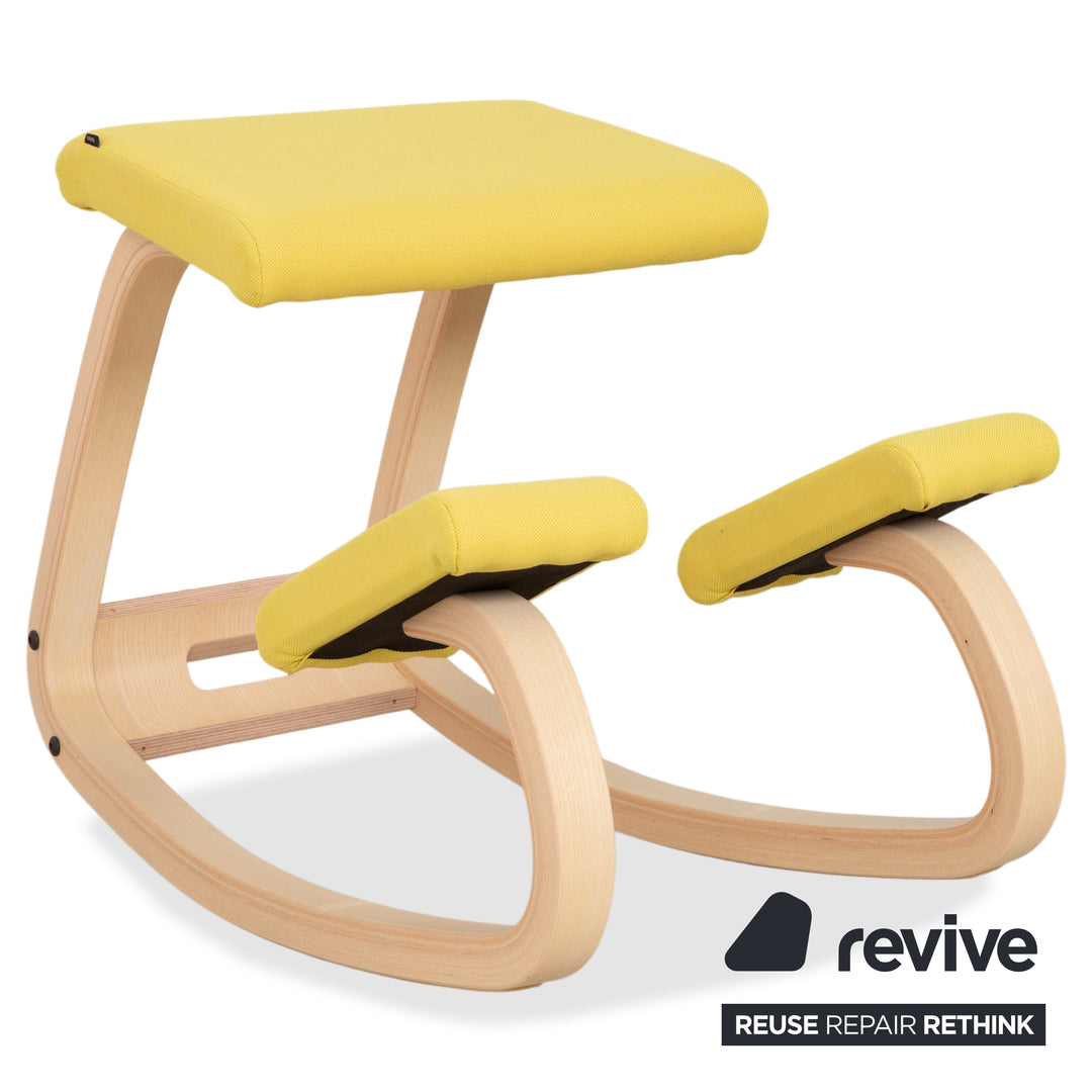 Varier Variable Kneeling Chair Set Wood Ash Stool Natural Fabric Yellow Blue