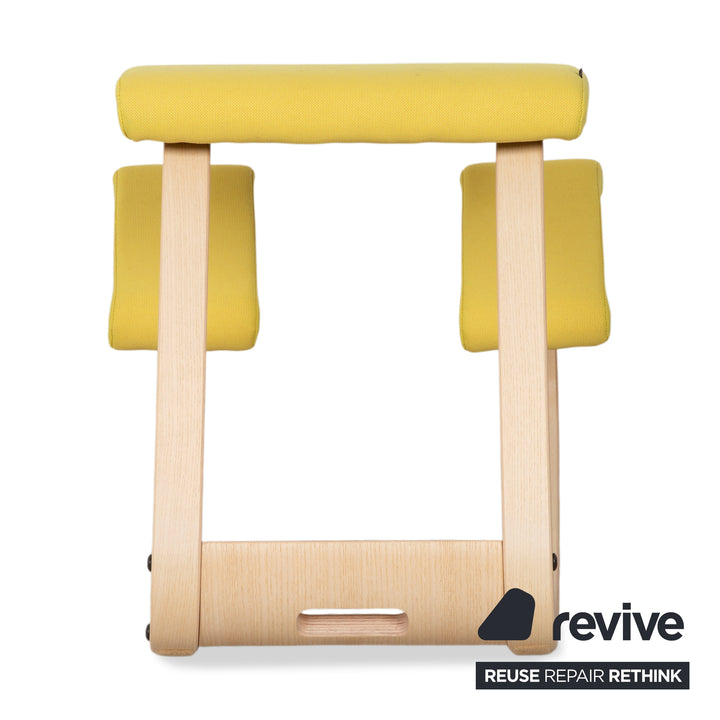Varier Variable Genouillère en bois de frêne, tabouret, tissu naturel jaune/bleu