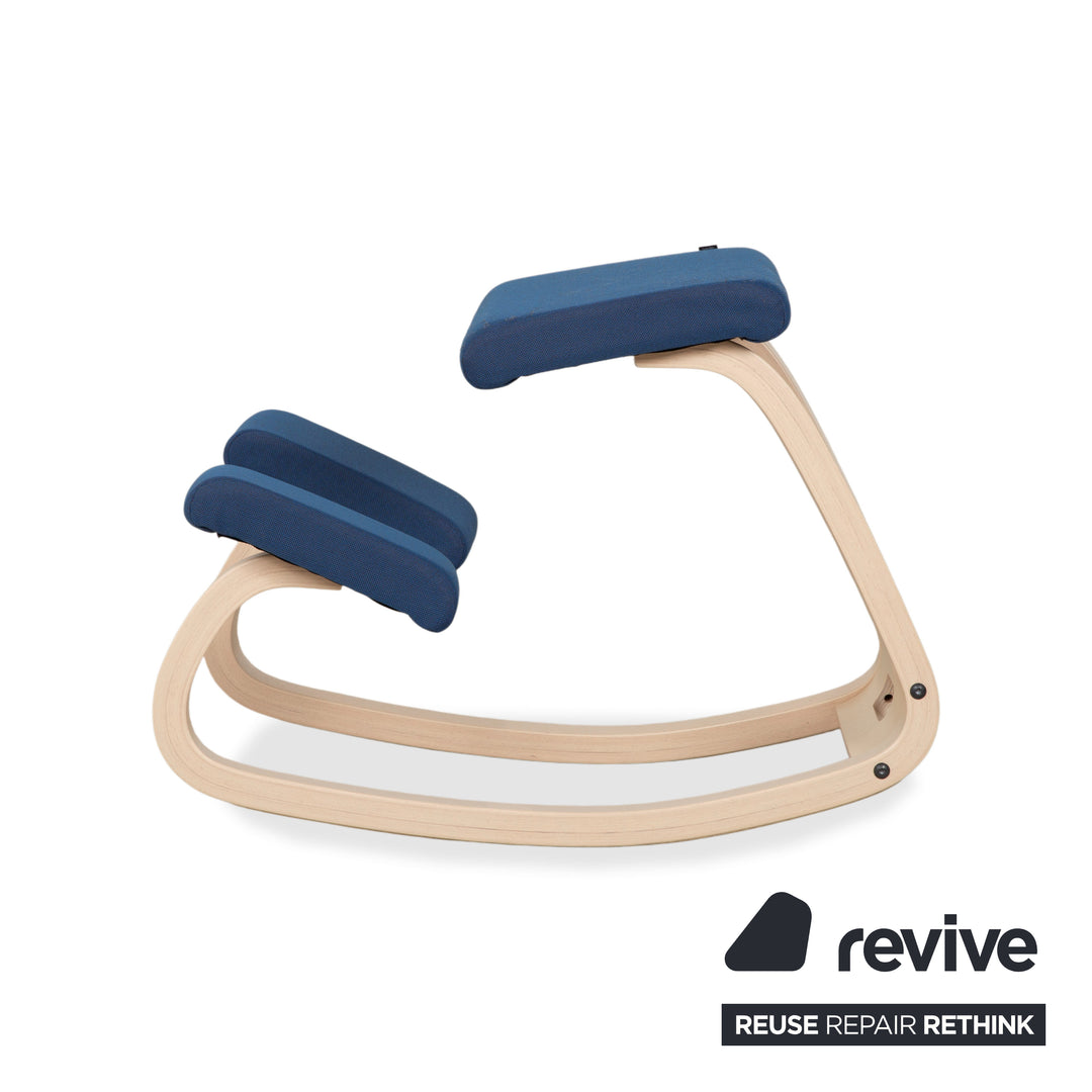Varier Variable Kneeling Chair Ash Wood Stool Natural Blue Fabric