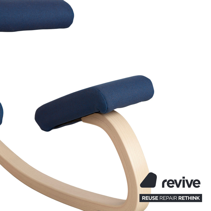 Varier Variable Kneeling Chair Ash Wood Stool Natural Blue Fabric
