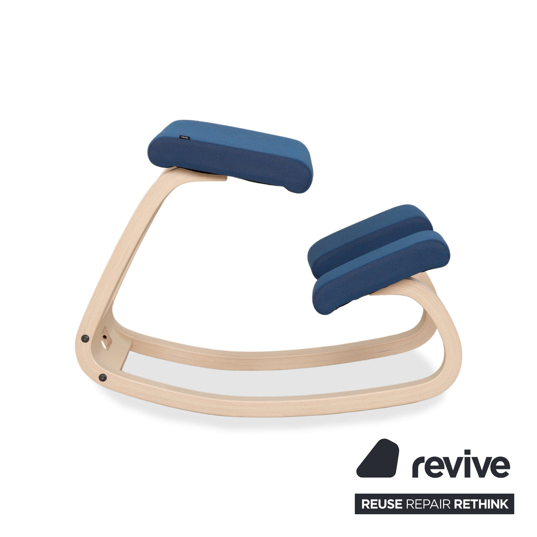 Varier Variable Kneeling Chair Ash Wood Stool Natural Blue Fabric