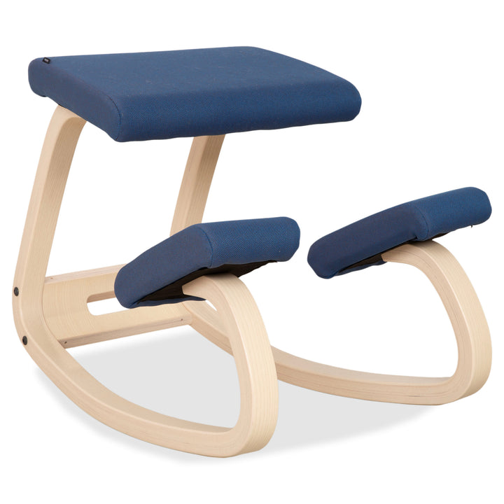 Varier Variable Kneeling Chair Ash Wood Stool Natural Blue Fabric