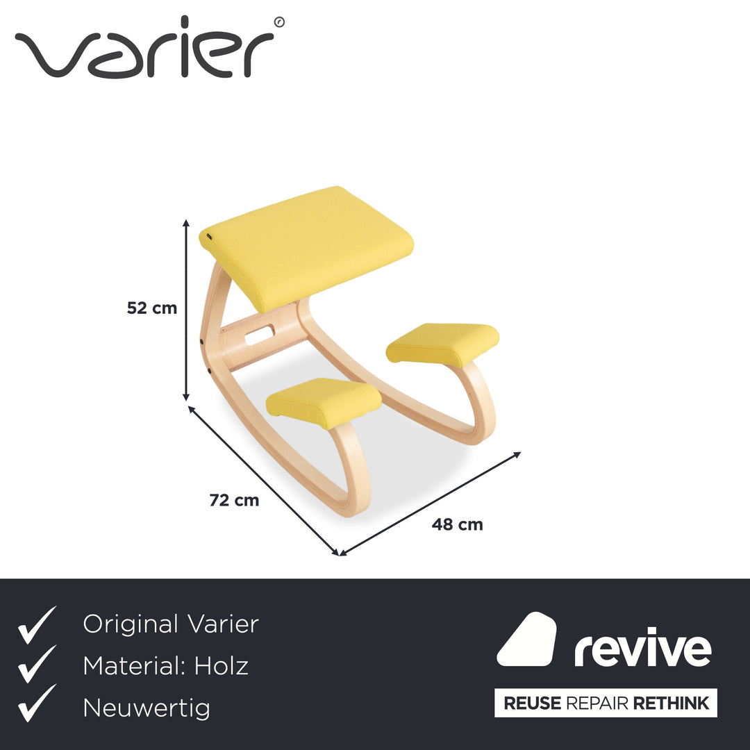 Varier Variable Kneeling Chair Ash Wood Stool Natural Yellow Fabric (Revive 424)