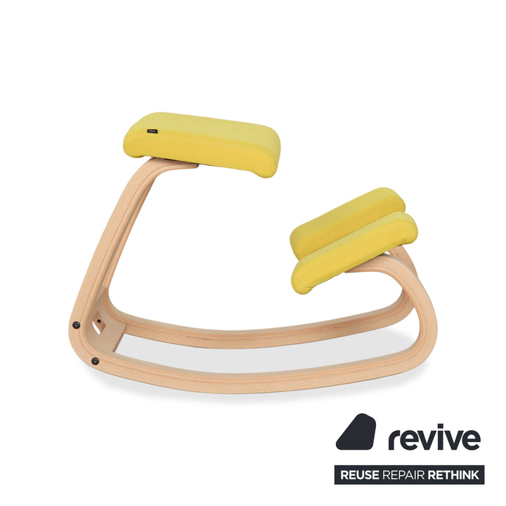 Varier Variable Kniestuhl Holz Esche Hocker Natur Stoff Gelb (Revive 424)