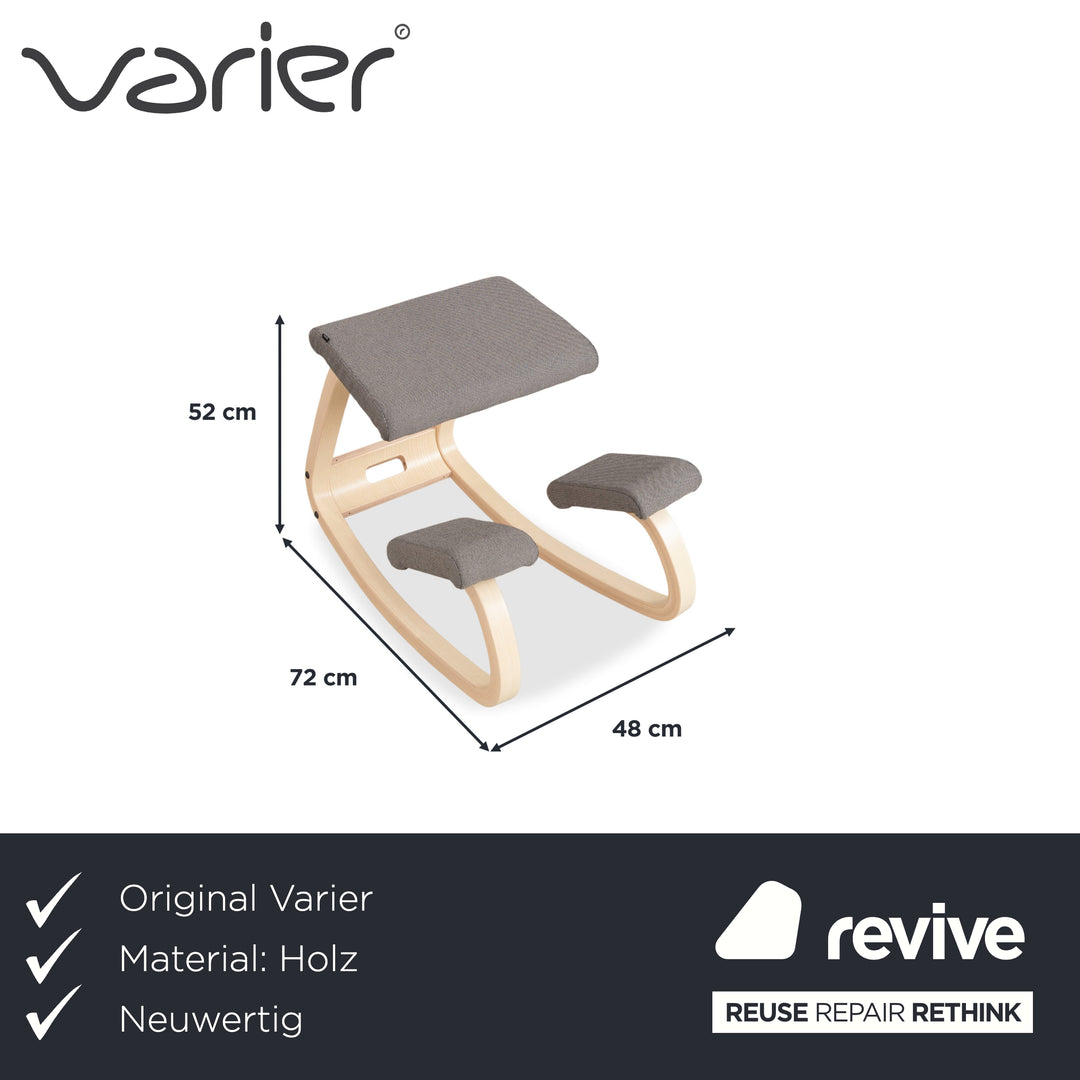 Varier Variable Chaise ergonomique agenouilloir Bois Frêne Naturel Tissu Gris (Revive 164)