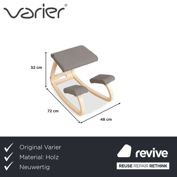Varier Variable Chaise ergonomique agenouilloir Bois Frêne Naturel Tissu Gris (Revive 164)