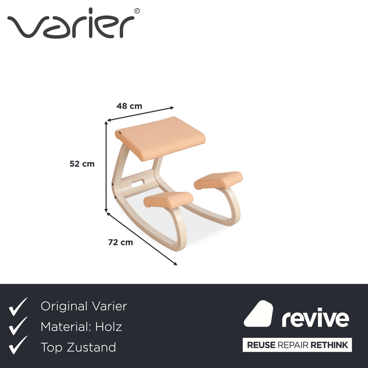 Varier Variable Kneeling Chair Wood Ash Stool Natural Fabric Orange Apricot