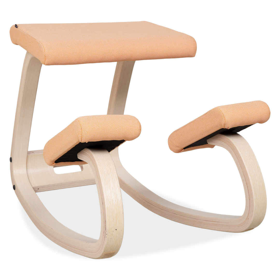 Varier Variable Kneeling Chair Wood Ash Stool Natural Fabric Orange Apricot