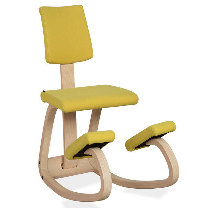 Varier Variable Plus Chaise ergonomique en bois de frêne tabouret naturel tissu jaune