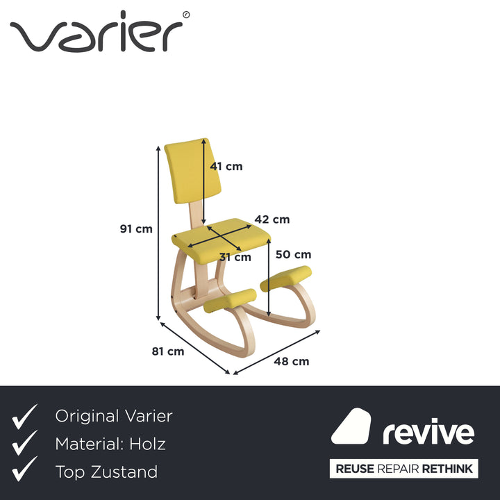 Varier Variable Plus Chaise ergonomique en bois de frêne tabouret naturel tissu jaune