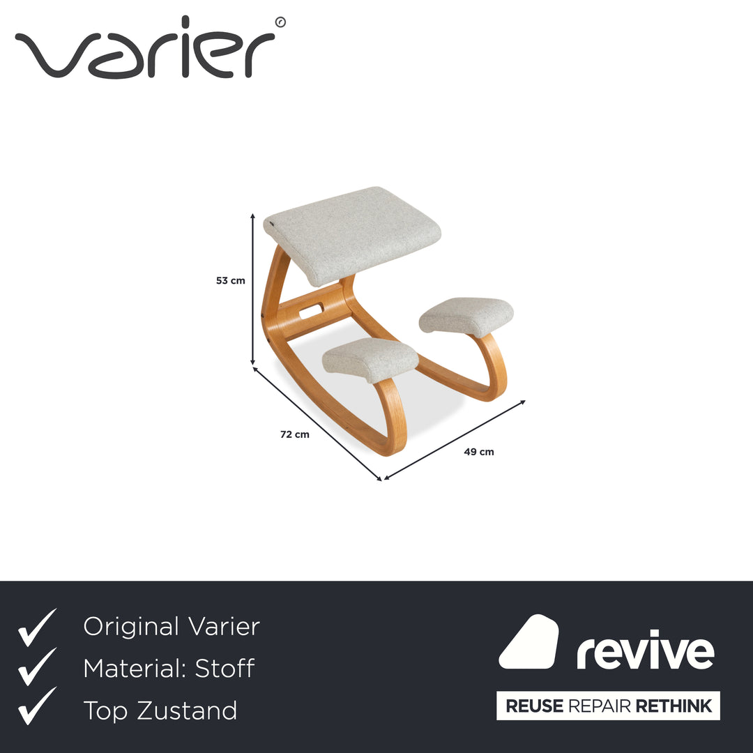 Fauteuil, tabouret, chaise à genoux en tissu variable, gris, bois, marron, feutre.