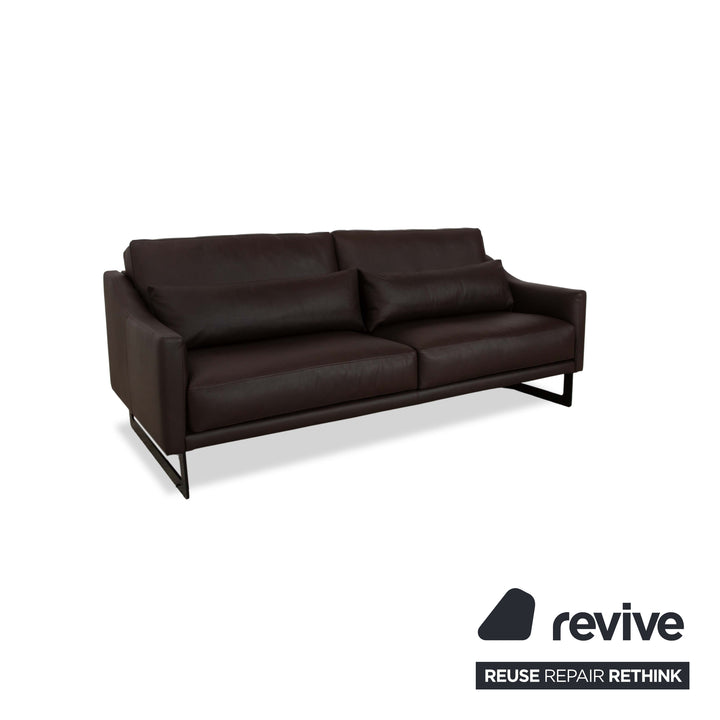 Violetta Malin Leather Three-Seater Dark Brown Sofa Couch